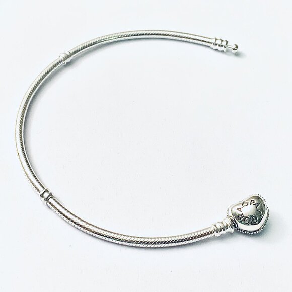 Authentic Pandora Bracelet PAVE HEART Sterling Silver 925 ale Snake Chain - Picture 3 of 10